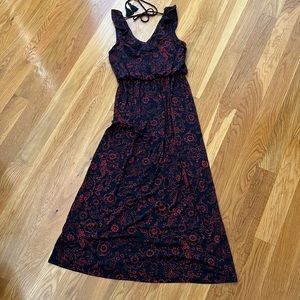 LOFT Floral Double V Tie Back Maxi Dress Sz XS Petite